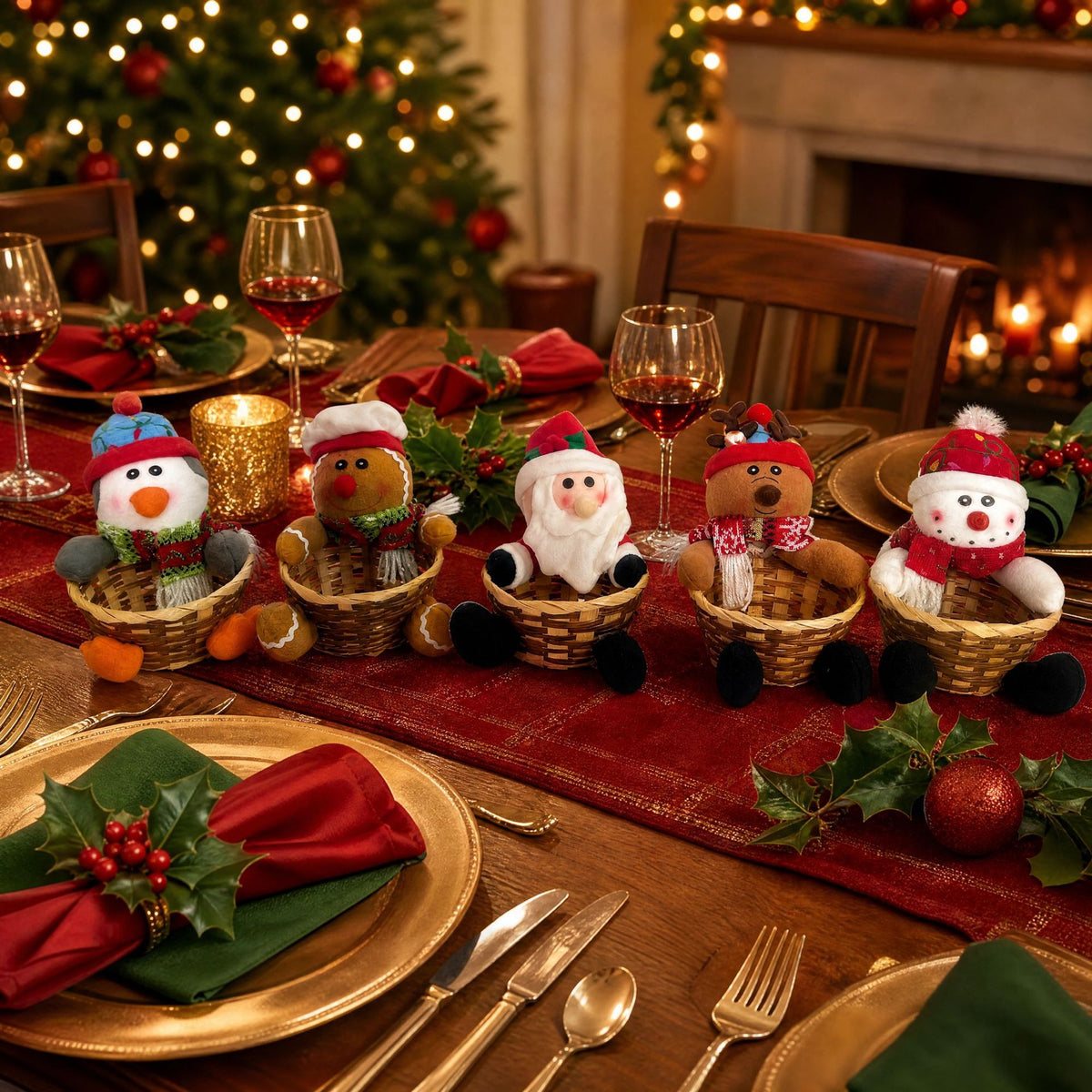 Rattan Christmas Candy Basket Holiday Tabletop Decor