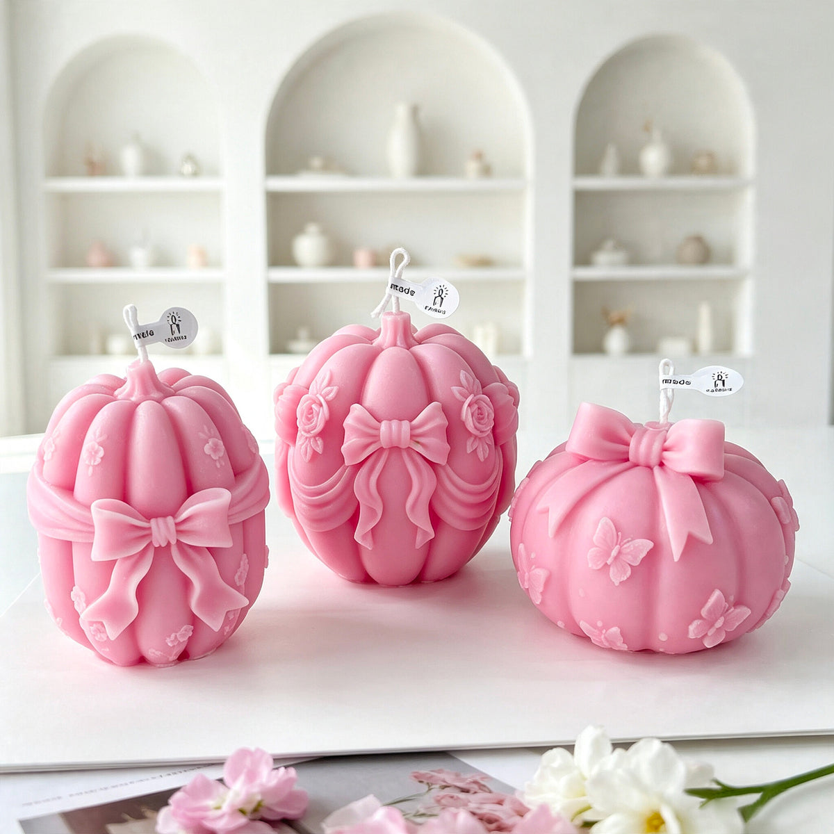 Bow Pumpkin Candle Halloween Decor Holiday Tabletop Accent