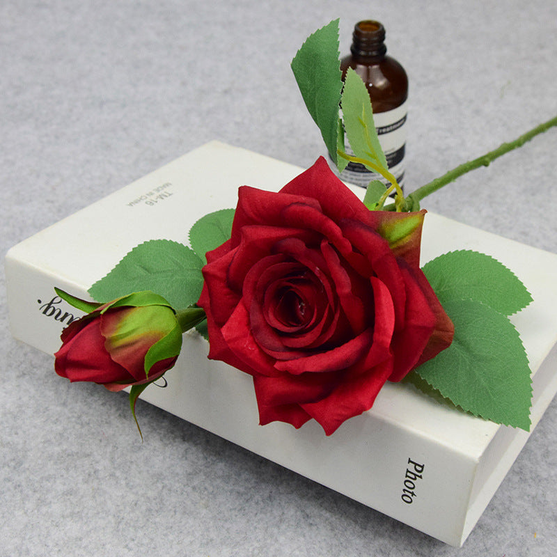 Valentine’s Day Short Stem Double Rose Silk Flower Decor