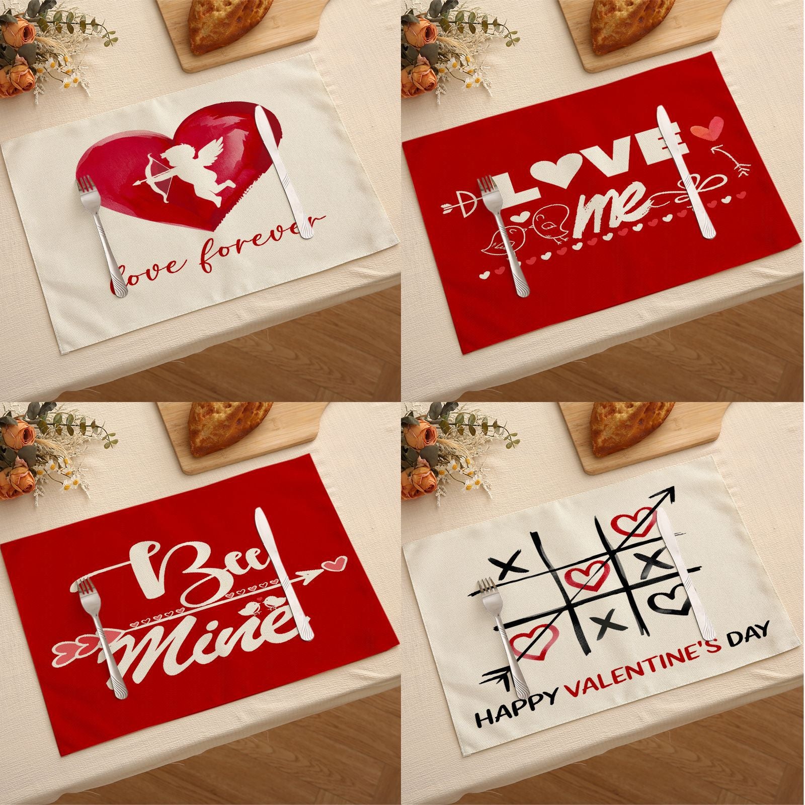 Valentine’s Day Heart Linen Placemats Love Table Decor