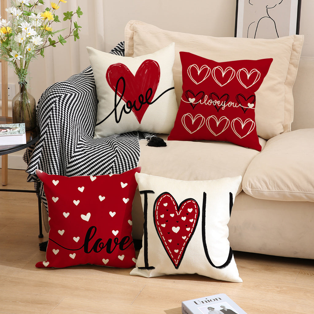 Valentine Heart Love Print Pillow Covers Set for Home Decor