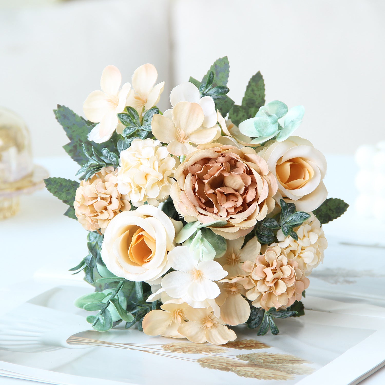 Valentine Faux Rose Hydrangea Peony Bouquet Home Decor