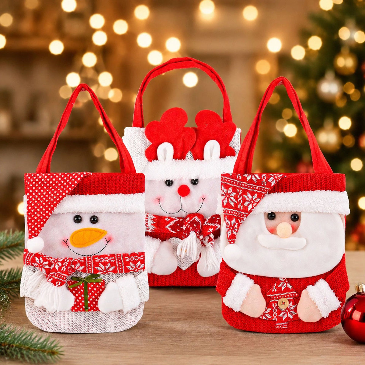 Christmas Plush Tote Bag Holiday Gift Bag Decoration