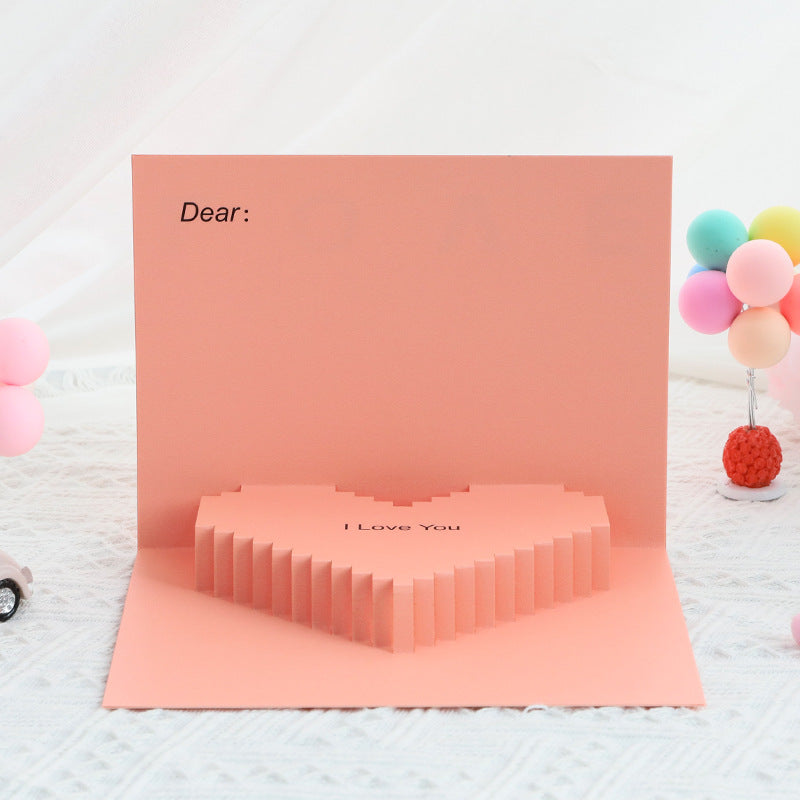 Valentines 3D Pop Up Love Greeting Card Pink Heart Handmade