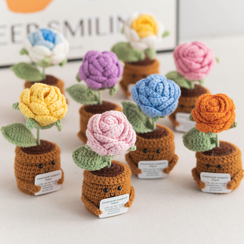 Valentine Holiday Decorations Handmade Crochet Flower Pot