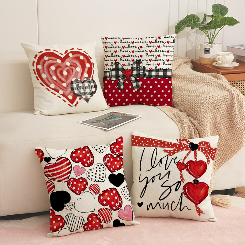 Valentine’s Day Heart Linen Pillow Covers Holiday Decor