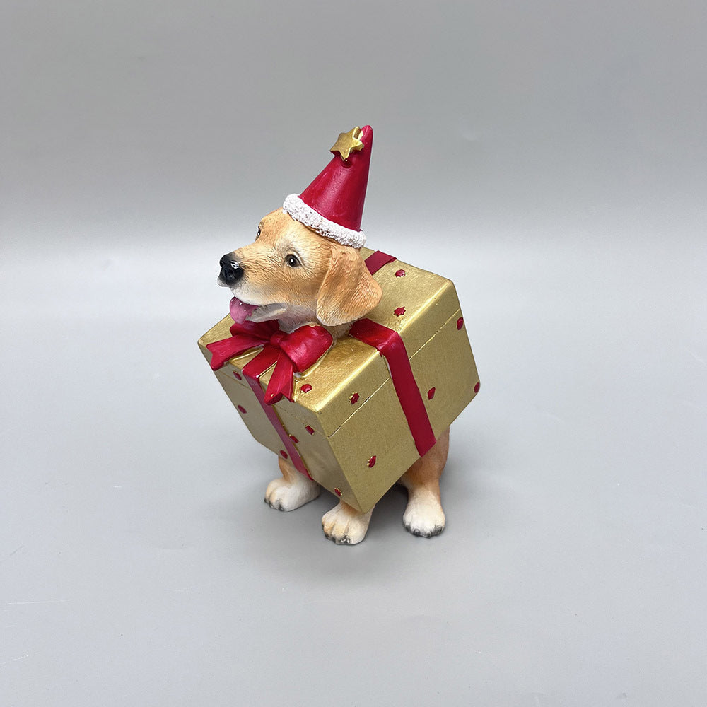 Cute Resin Christmas Dog Figurines Golden Retriever Holiday Decor