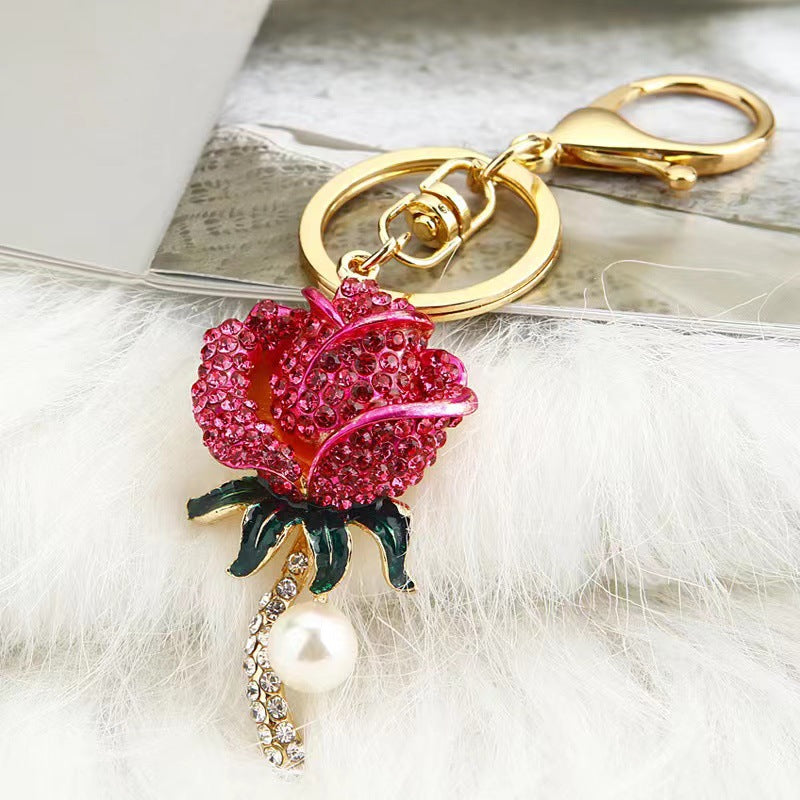 Valentine’s Day Rhinestone Rose Flower Keychain Gift