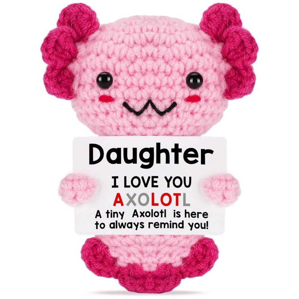 Handmade Crochet Axolotl Plush Positive Message Gift