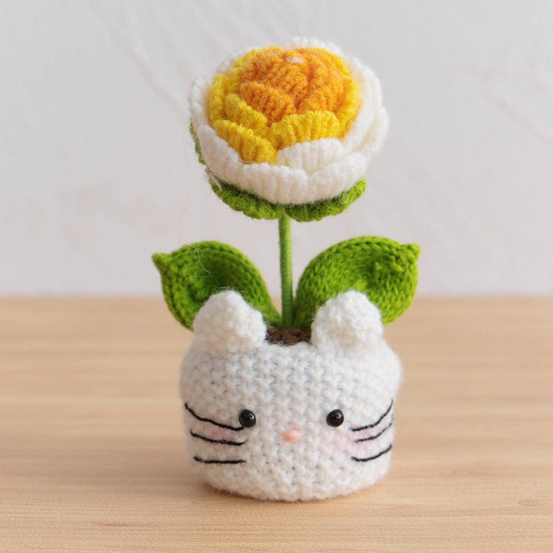 Valentine Holiday Decorations Crochet Rose Desk Planter