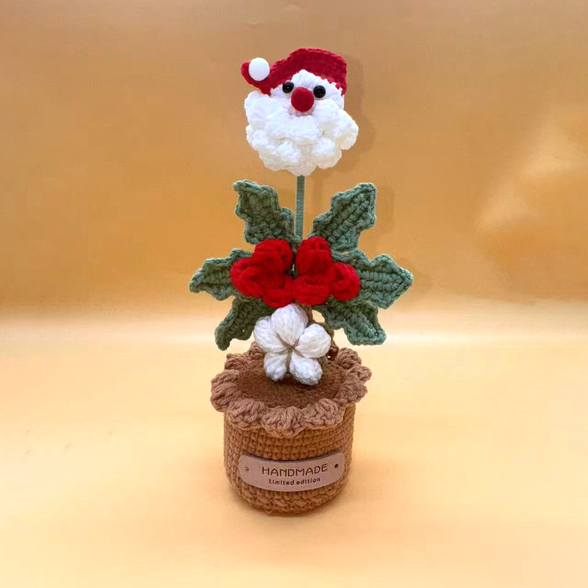 Handmade Crochet Santa Claus Potted Christmas Tabletop Decor