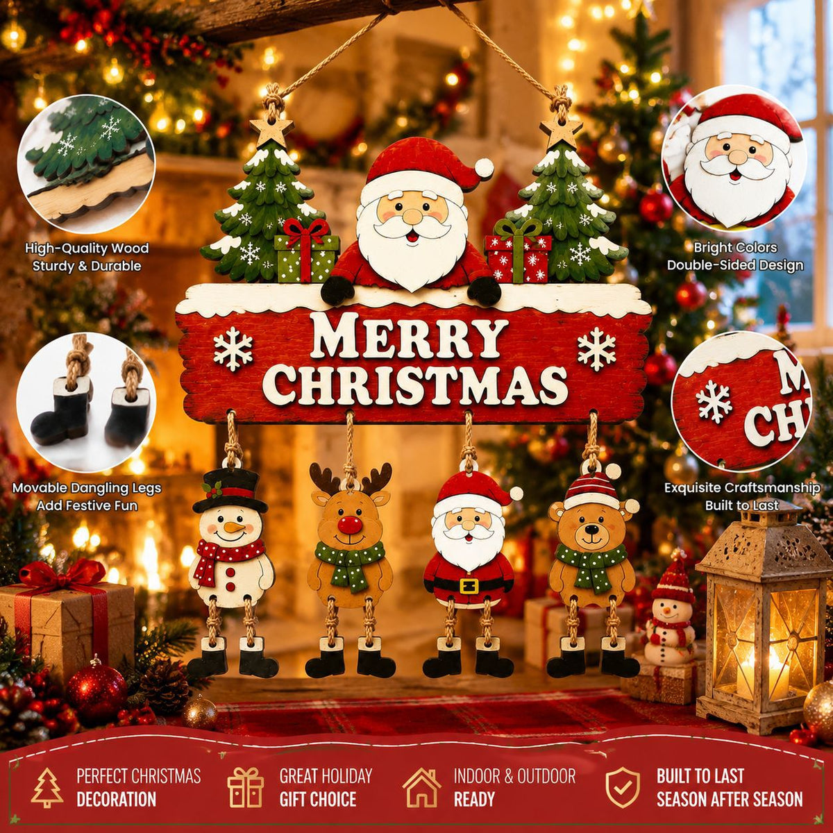 Christmas Wooden Sign with Dangling Legs Holiday Decor