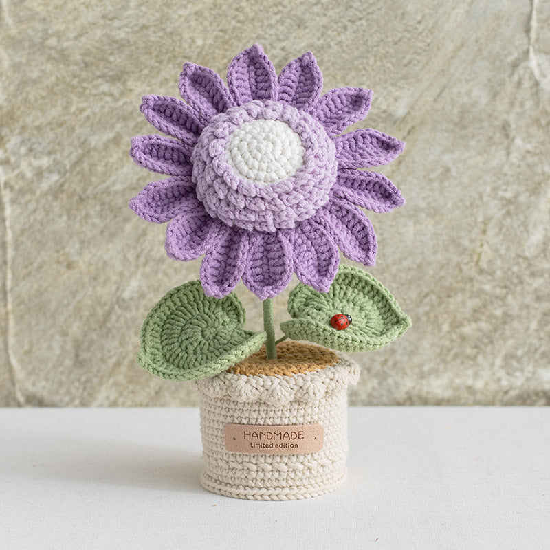 Handmade Crochet Sunflower Planter Decorative Flower Pot