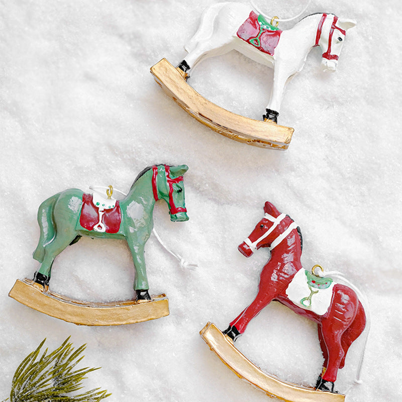 Resin Rocking Horse Christmas Tree Hanging Ornament Table Decor