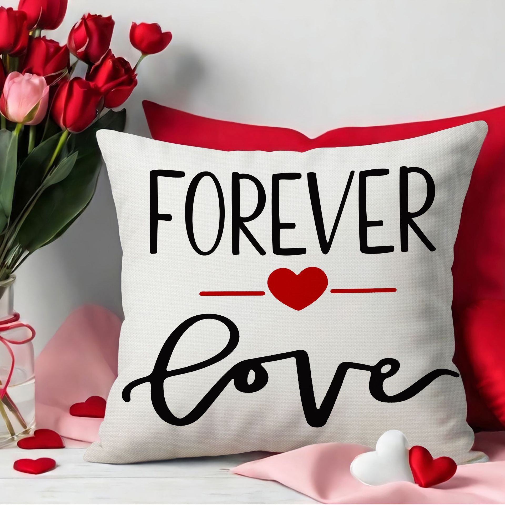 Valentine Heart Linen Pillow Covers Set for Cozy Home Decor