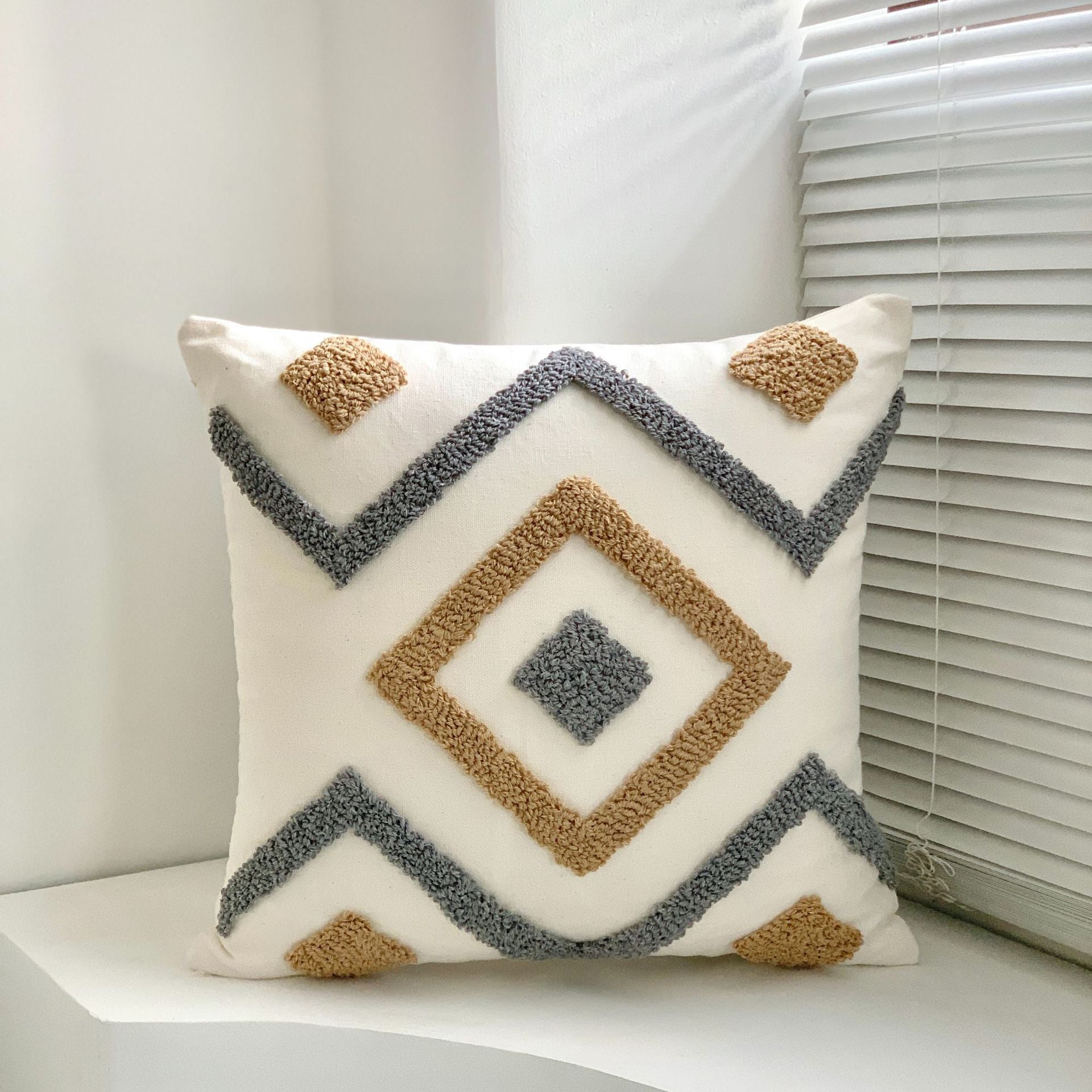Boho Tufted Embroidered Decorative Throw Pillow for Couch