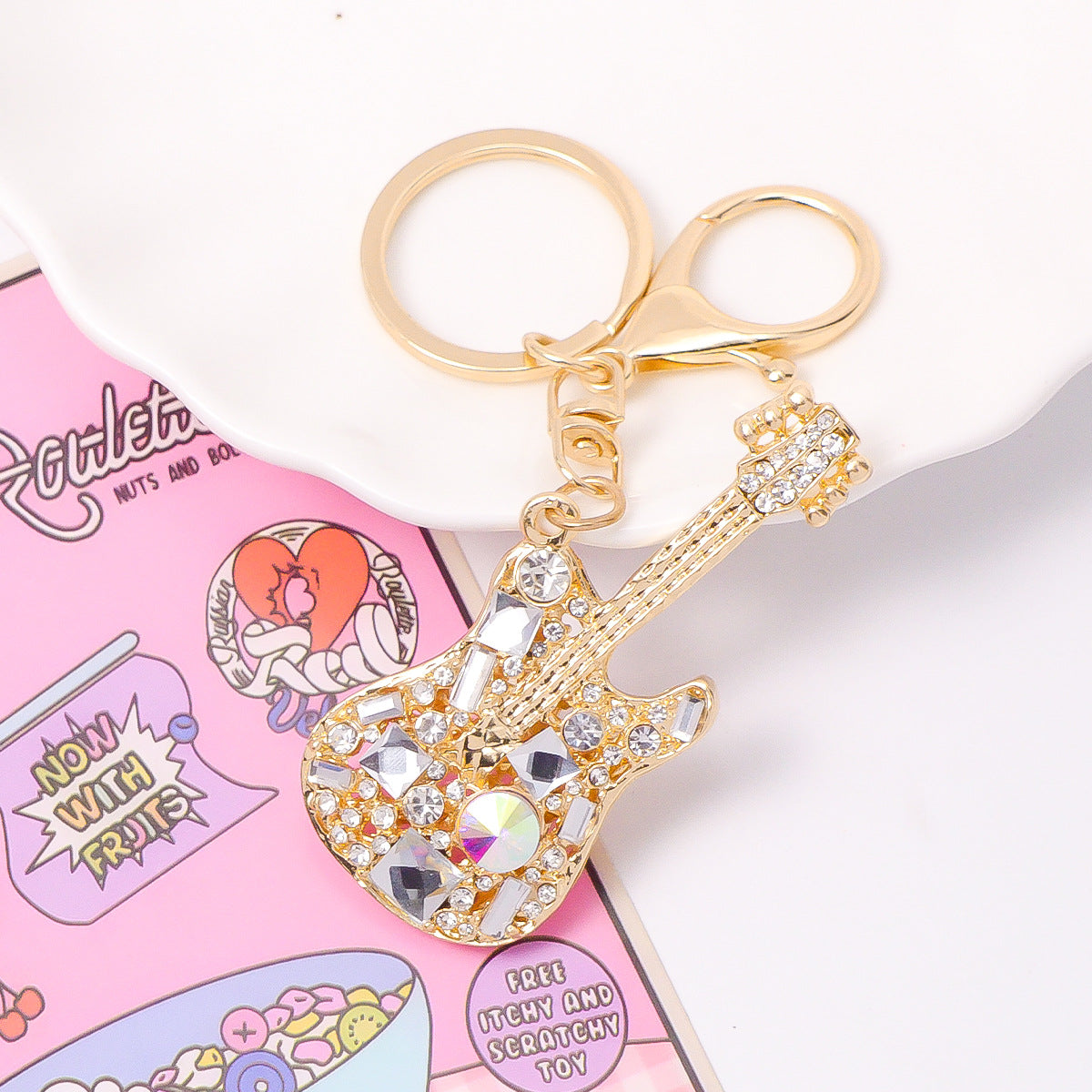 Crystal Guitar Keychain Rhinestone Metal Bag Charm Gift