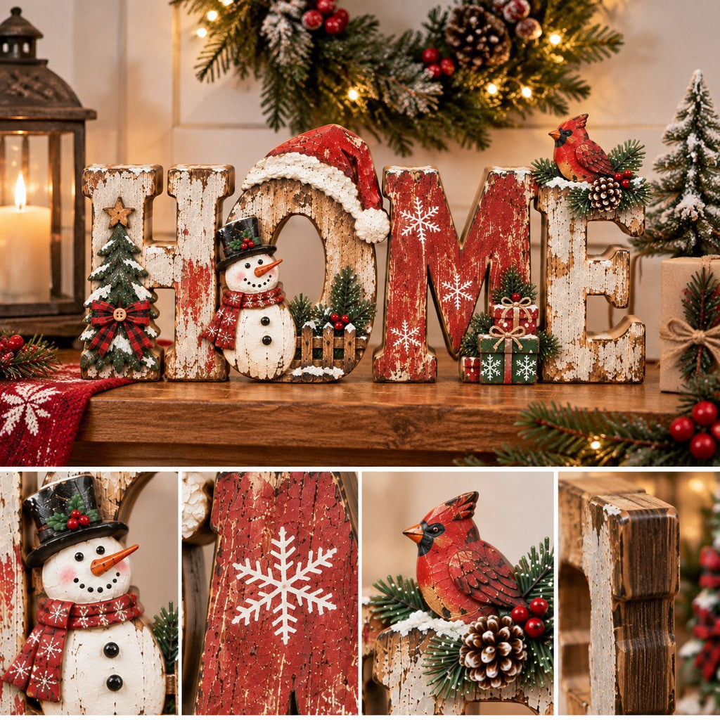 Christmas HOME Sign Wooden Tabletop Holiday Decor