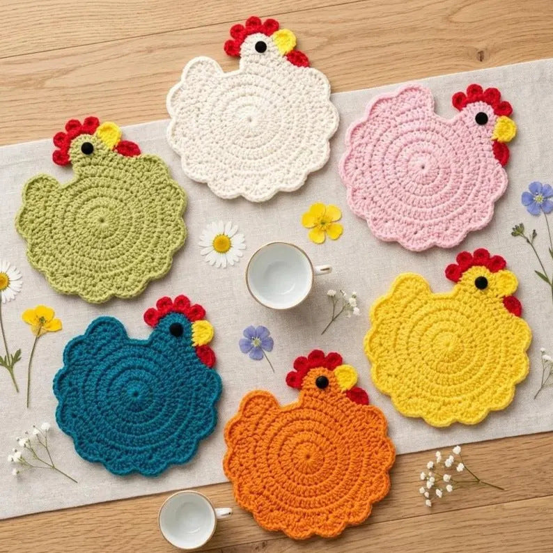 Handmade Crochet Chicken Coaster Placemat Table Decor