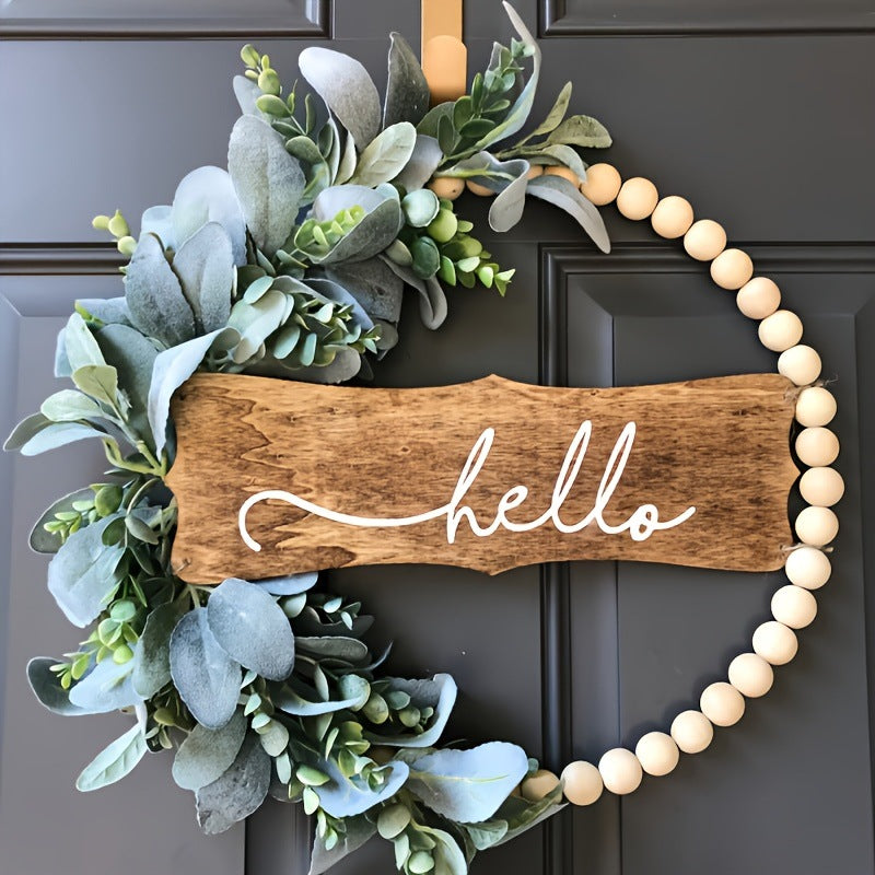 Valentine’s Day Greenery Bead Wreath with Wood Sign