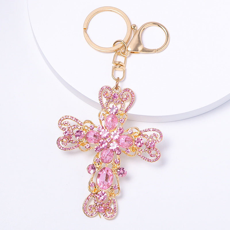 Rhinestone Heart Cross Keychain Crystal Metal Bag Charm