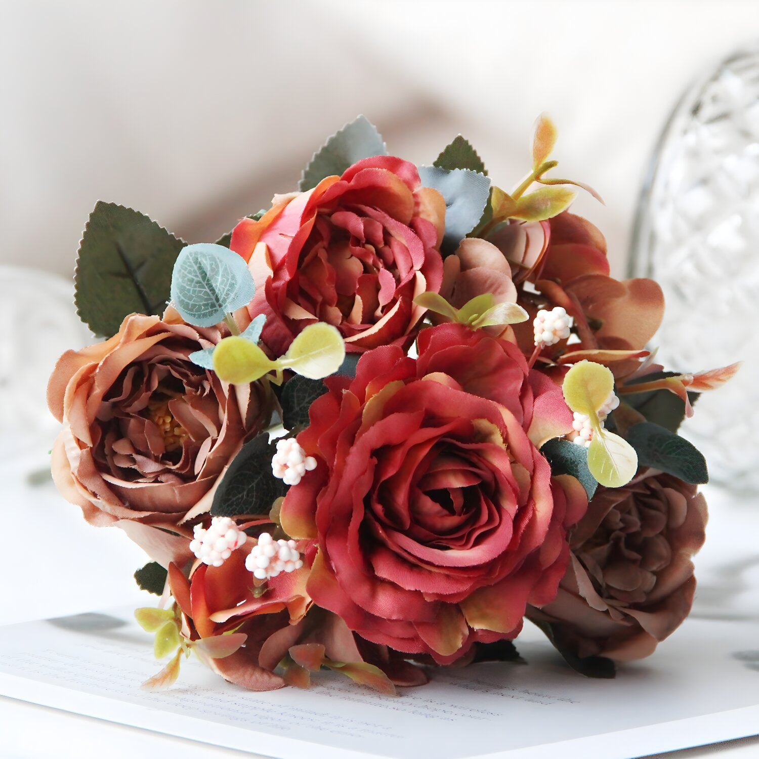Vintage Peony Rose Hydrangea Artificial Floral Bouquet Decor