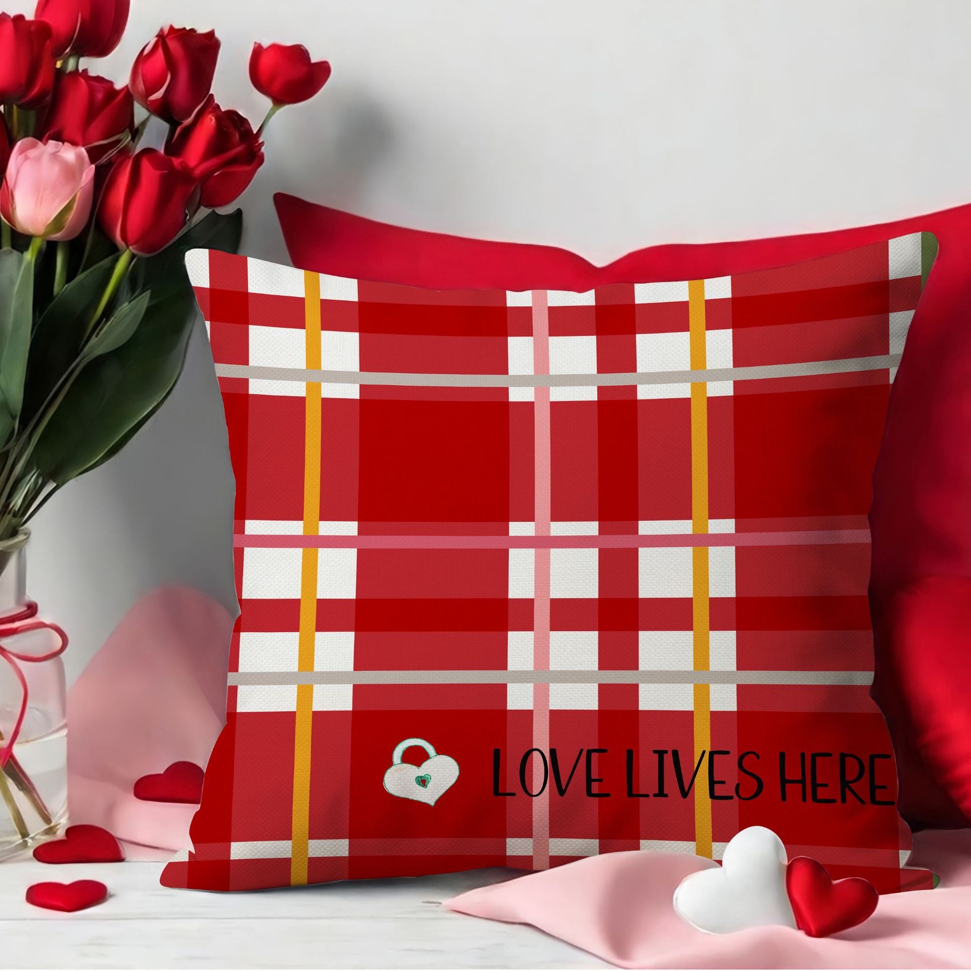 Valentine Heart Balloon Linen Throw Pillow Cover Decor