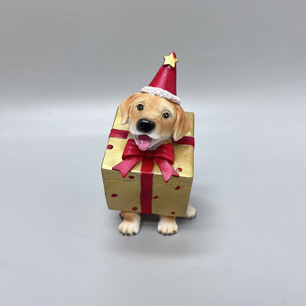 Cute Resin Christmas Dog Figurines Golden Retriever Holiday Decor
