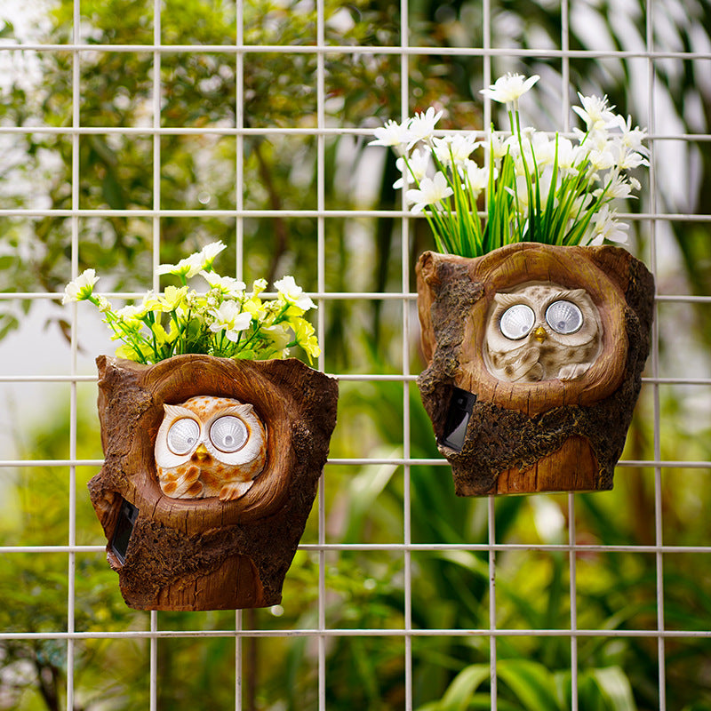 Solar Owl Wall Planter Garden Decor Resin Statue Light