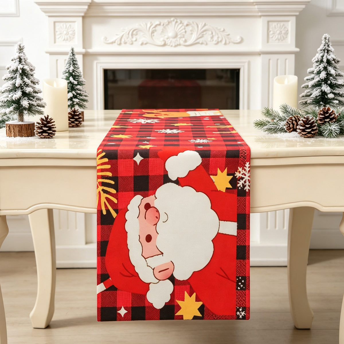 Fabric Christmas Table Runner Holiday Decoration Printed Decor
