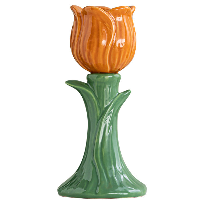 Tulip Ceramic Candle Holder Tabletop Decor for Home