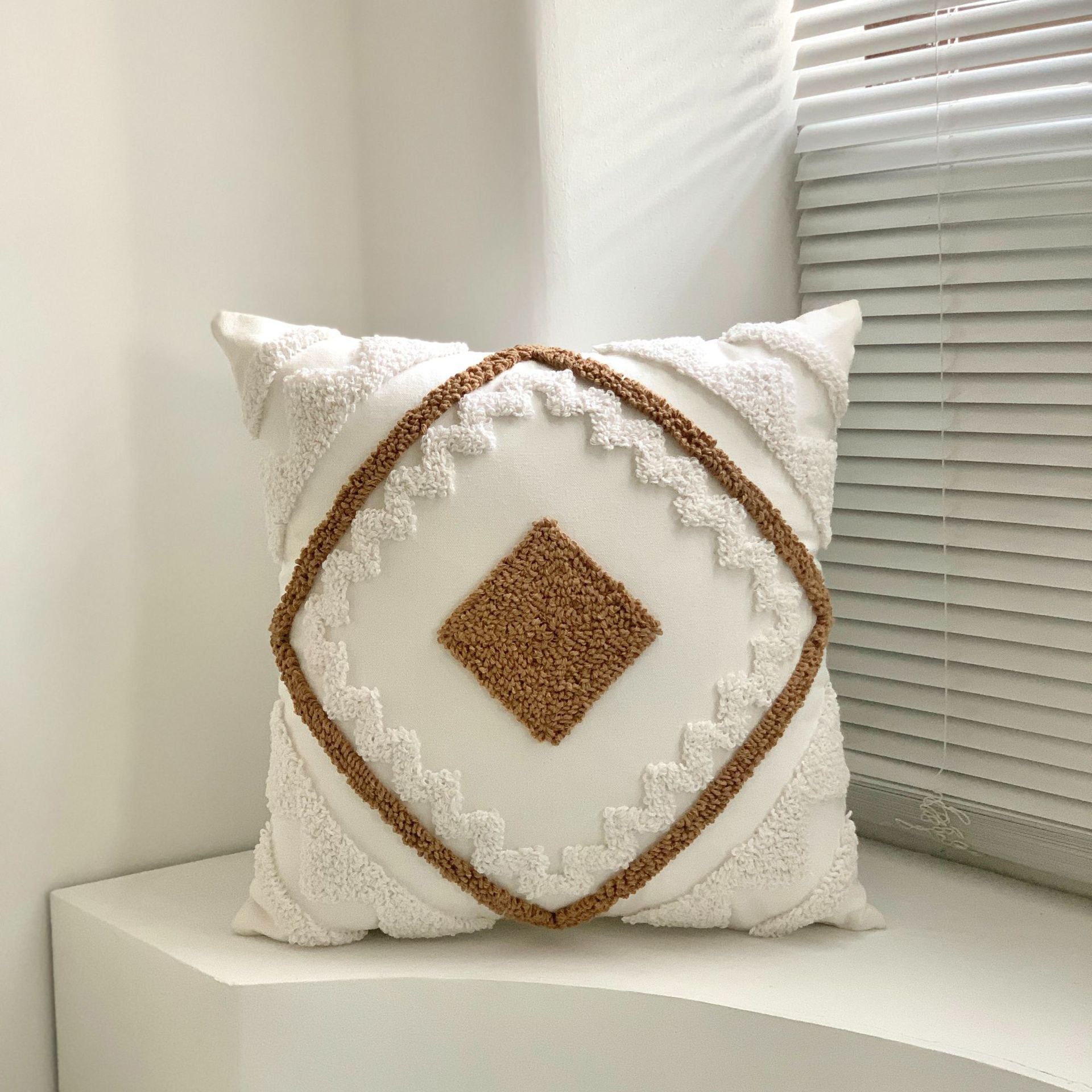 Boho Tufted Embroidered Decorative Throw Pillow for Couch