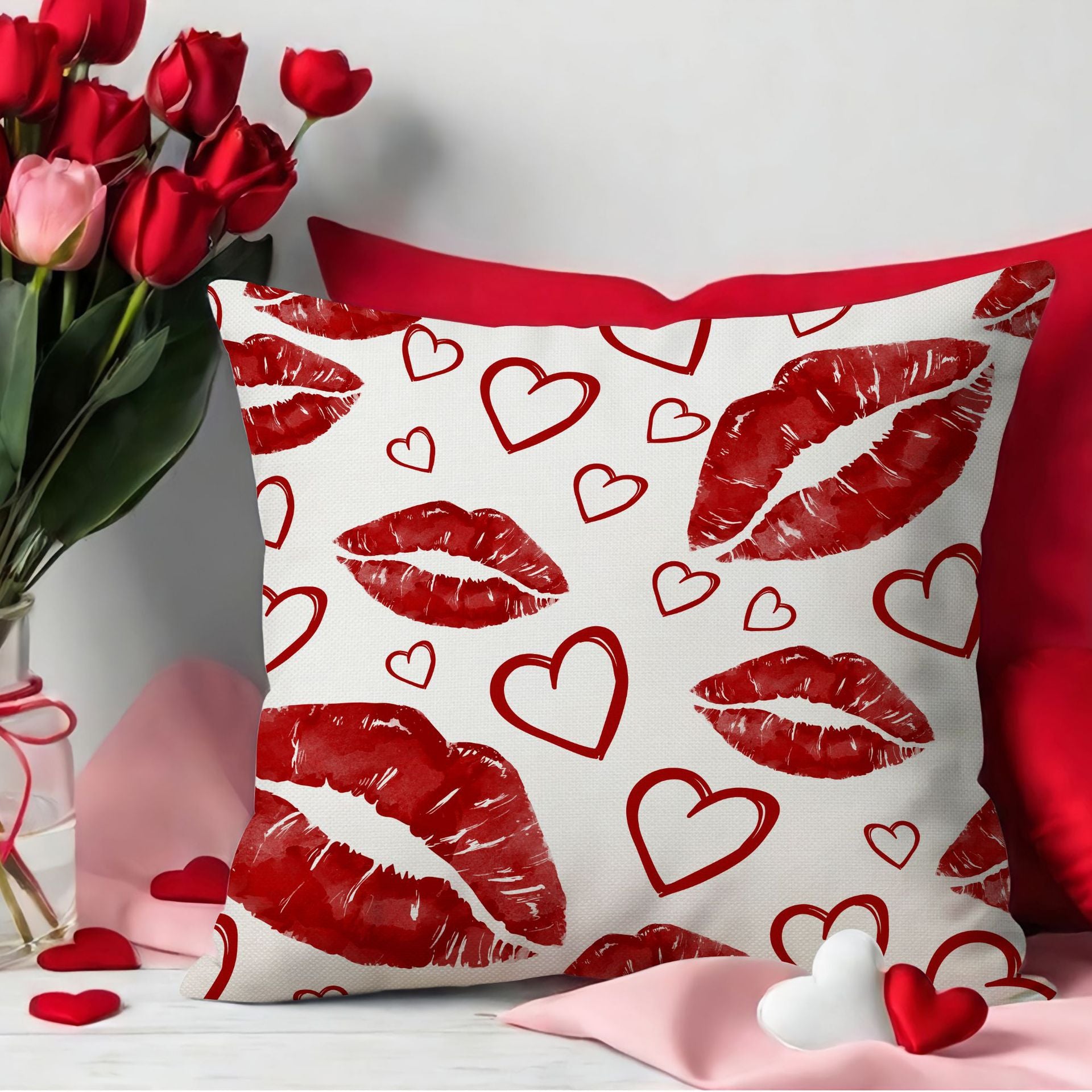 Valentine Red Heart Pillow Cover Family Love Decorative Home