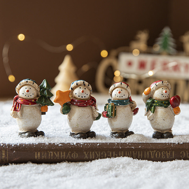 Resin Rustic Christmas Snowman Figurines Tabletop Holiday Decor