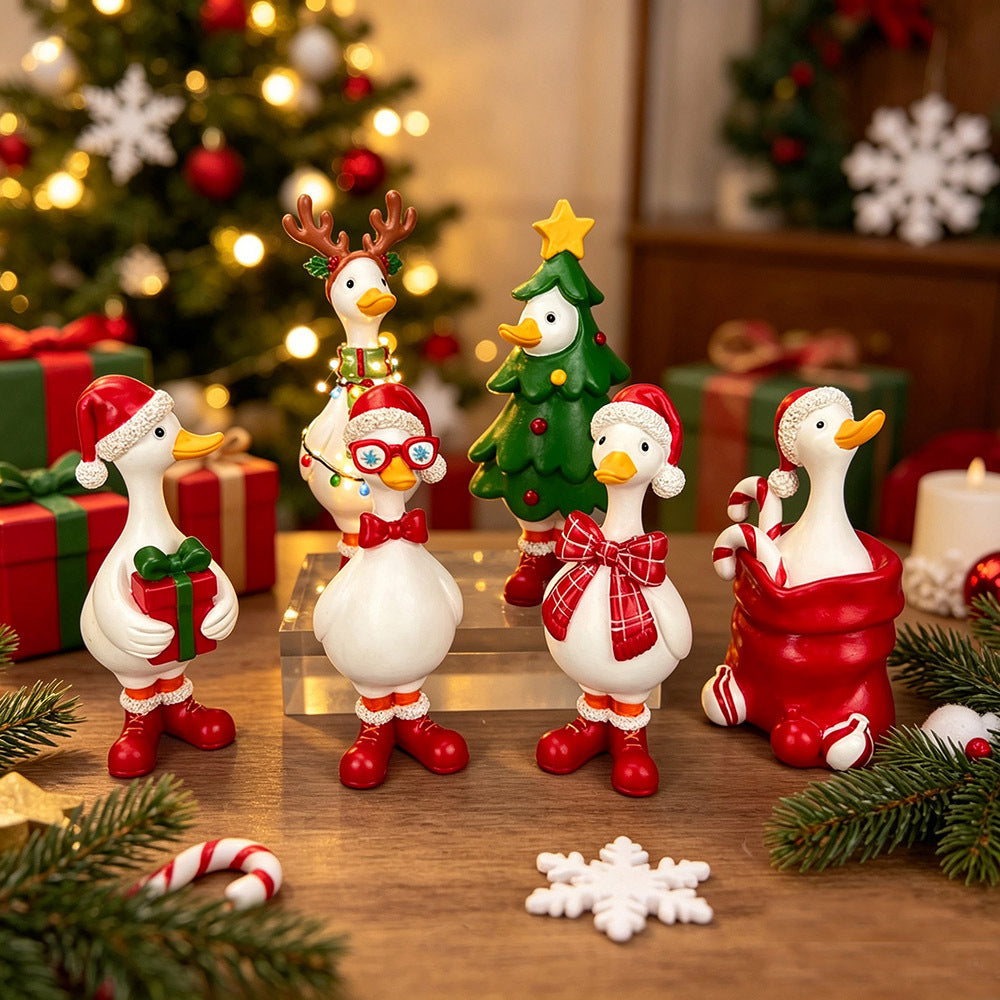 Cute Resin Christmas Duck Figurines Holiday Tabletop Decor