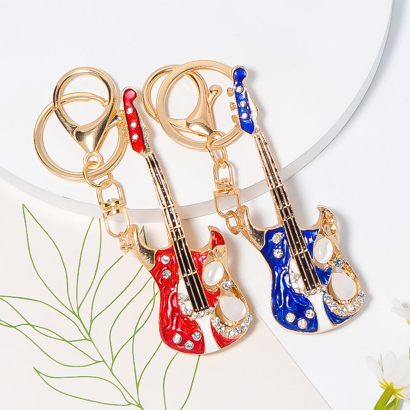 Rhinestone Guitar Keychain Metal Bag Charm Gift