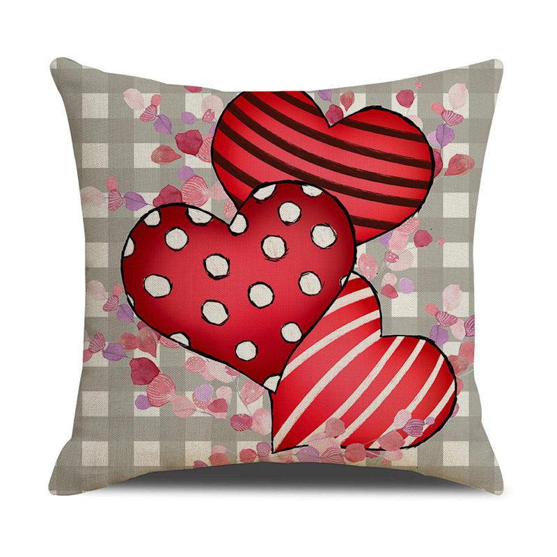 Valentine Heart Pillow Covers Decorative Linen Sofa Cushions