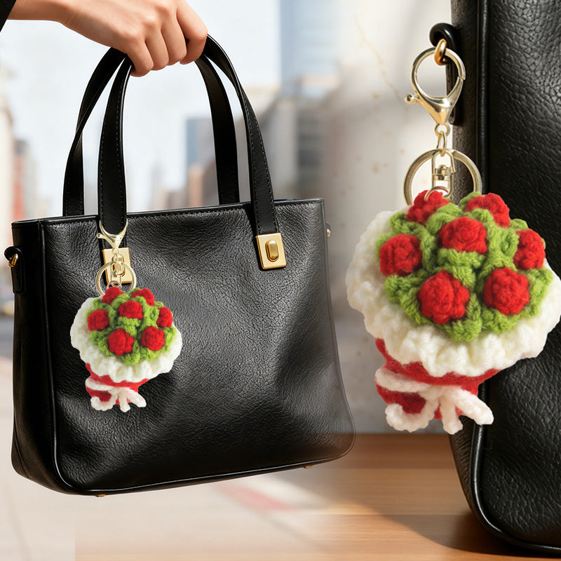 Crochet Mini Flower Bouquet Keychain for Gifts & Home Decor
