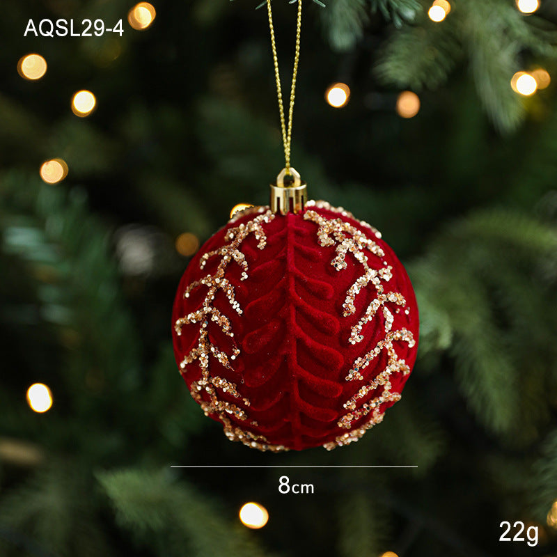 Burgundy Velvet Glitter Ball Christmas Tree Ornaments