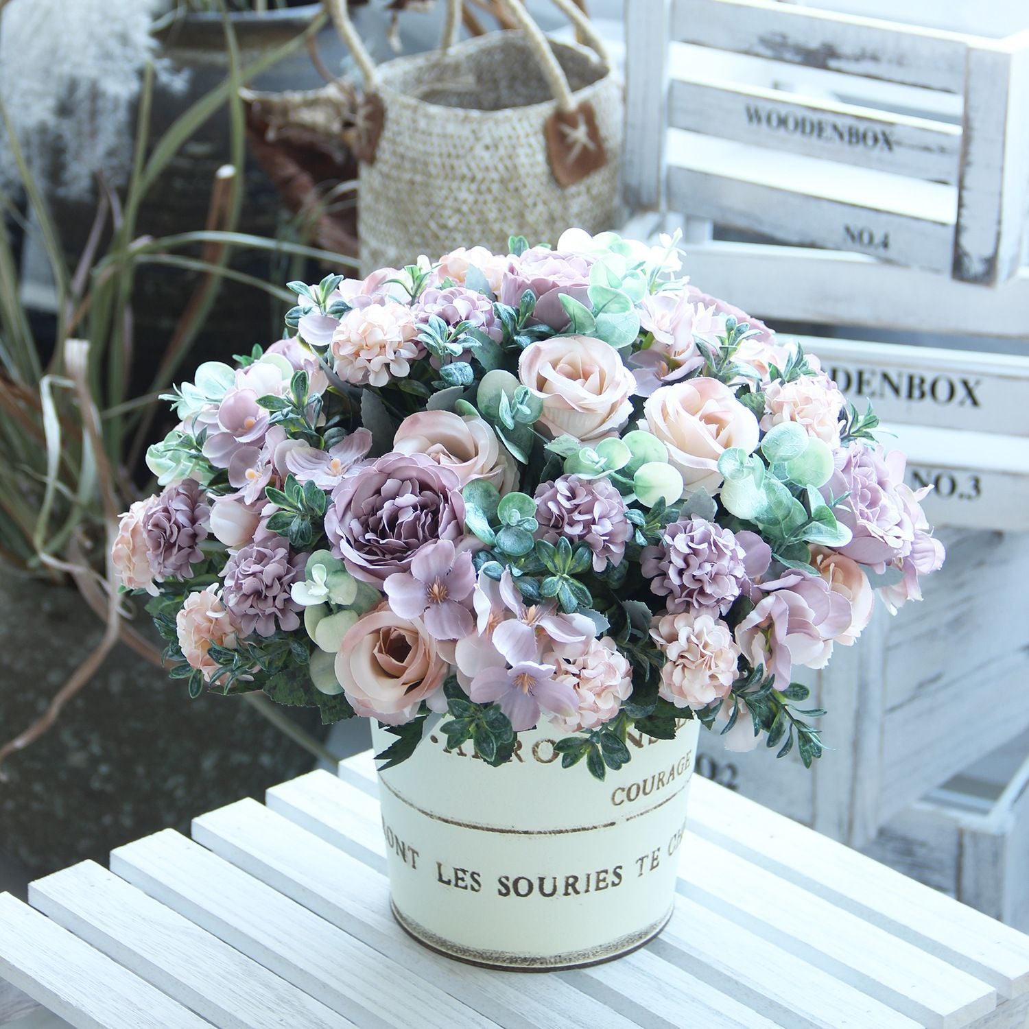 Artificial Rose Peony Bouquet Silk Flower Arrangement Decor