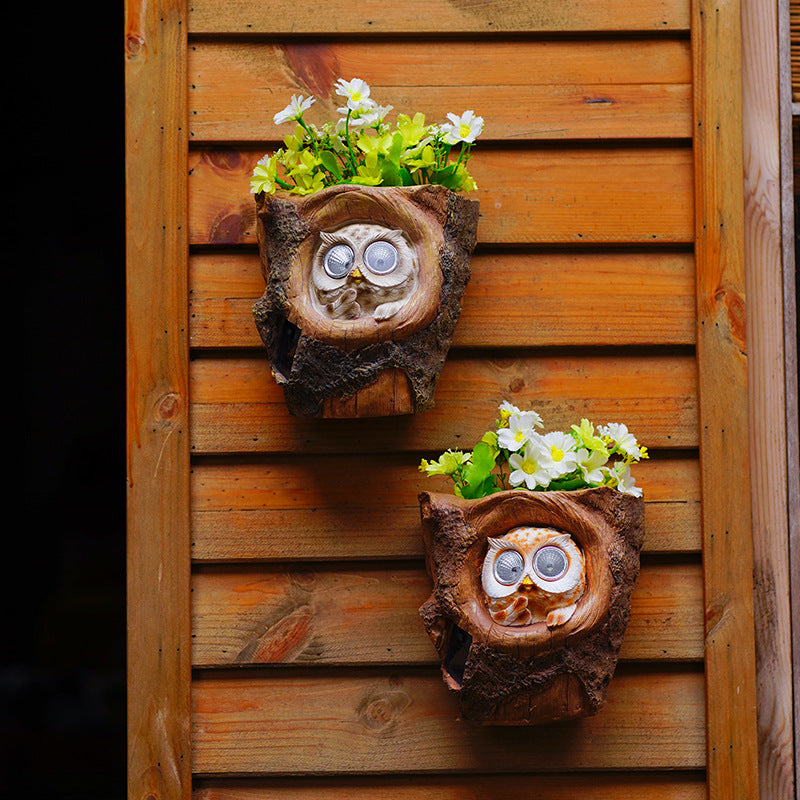 Solar Owl Wall Planter Garden Decor Resin Statue Light