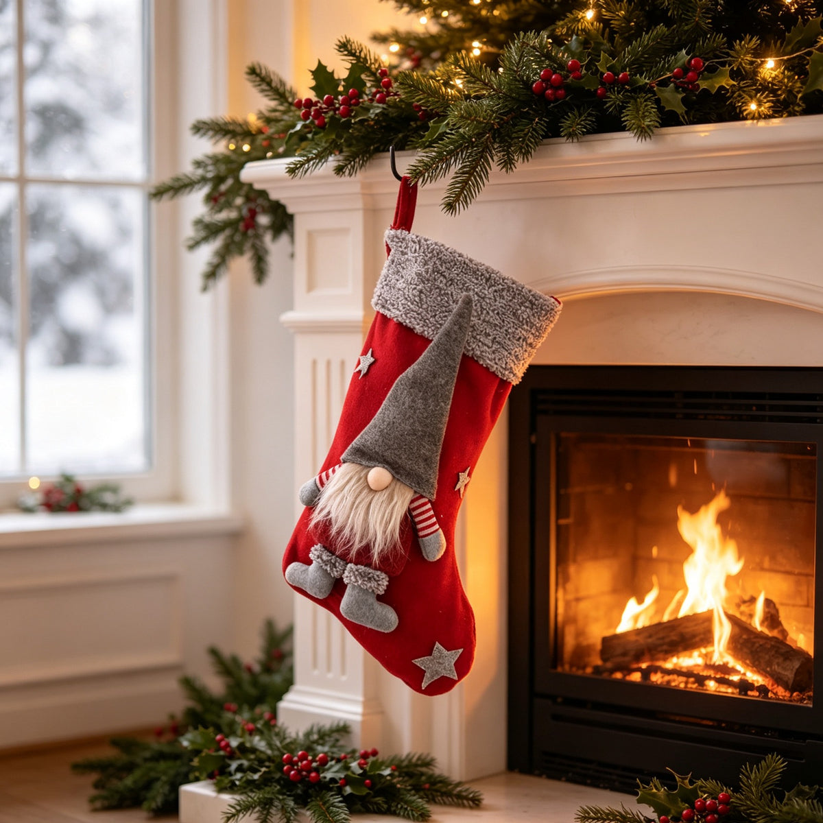 Fabric Gnome Christmas Stocking Hanging Decoration