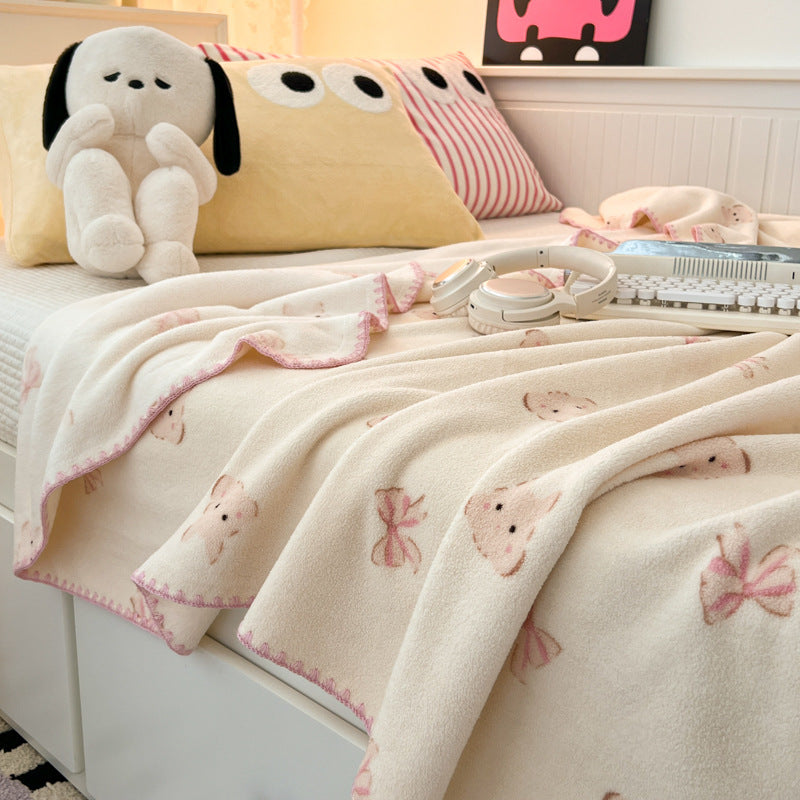 Sherpa Fleece Embroidered Throw Blanket Soft Cozy Home Decor