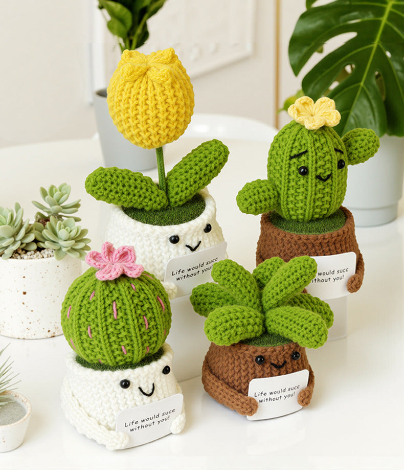 Handmade Crochet Succulent Cactus Mini Potted Plants Decor