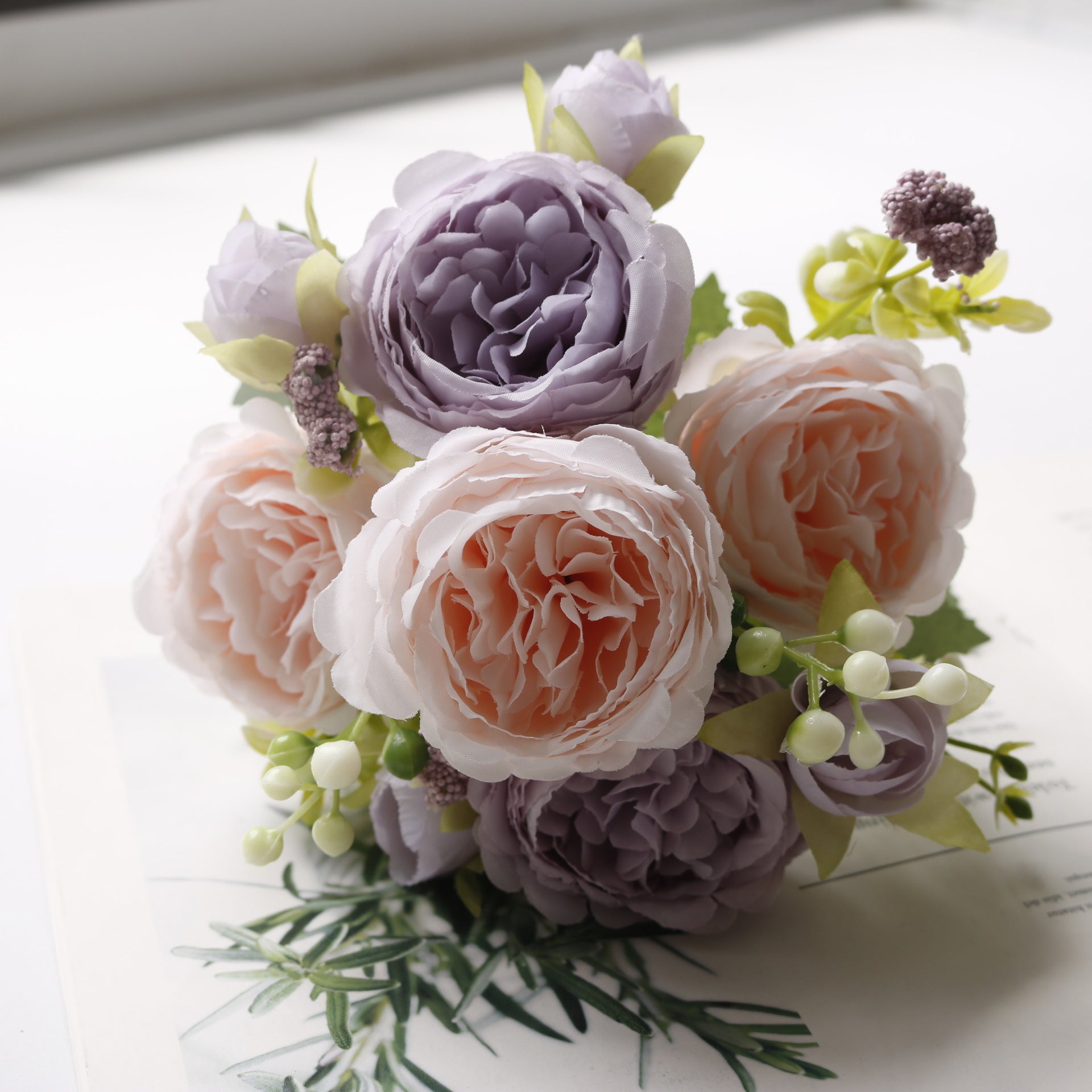 Valentine 5-Head Faux Persian Rose Mini Bouquet Home Decor