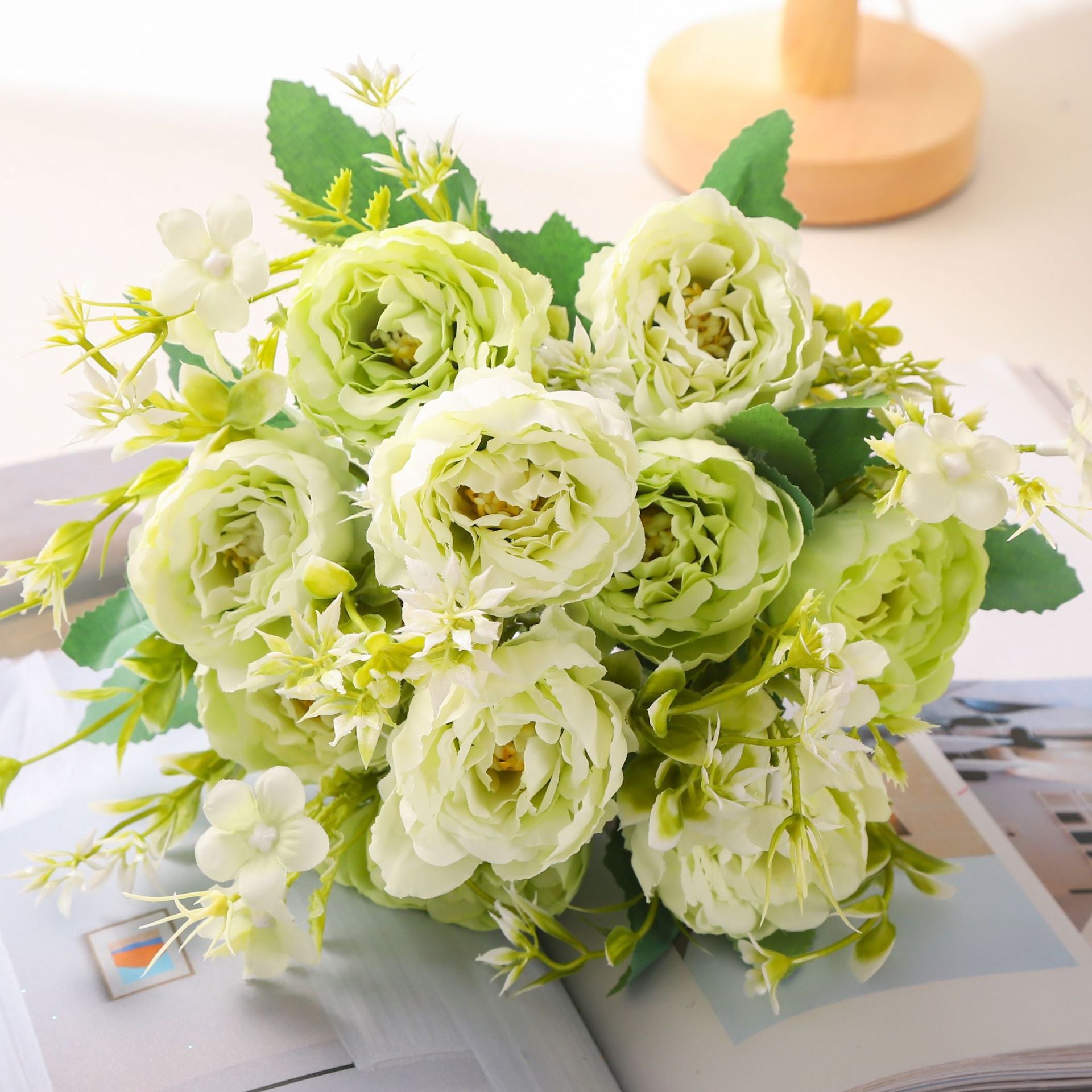 Valentines Peony Bouquet Faux Floral Arrangement Home Decor