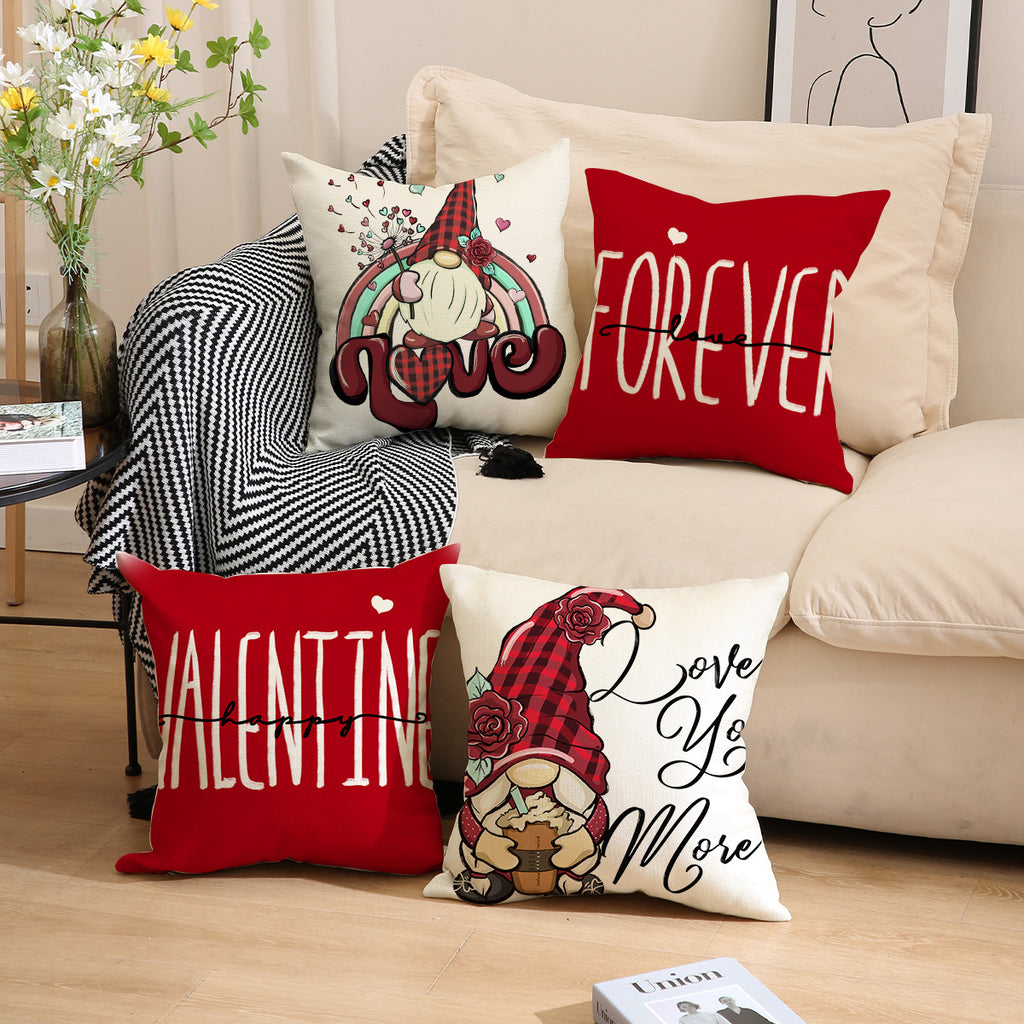 Valentine Gnome Love Pillow Covers Set Linen Couples Decor