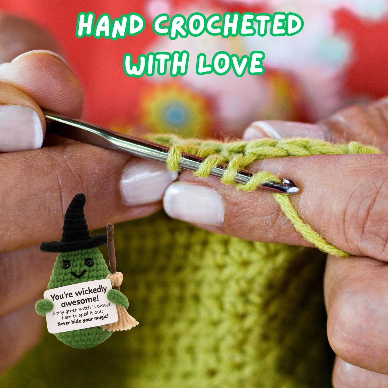 Handmade Crochet Witch Plush Positive Message Gift
