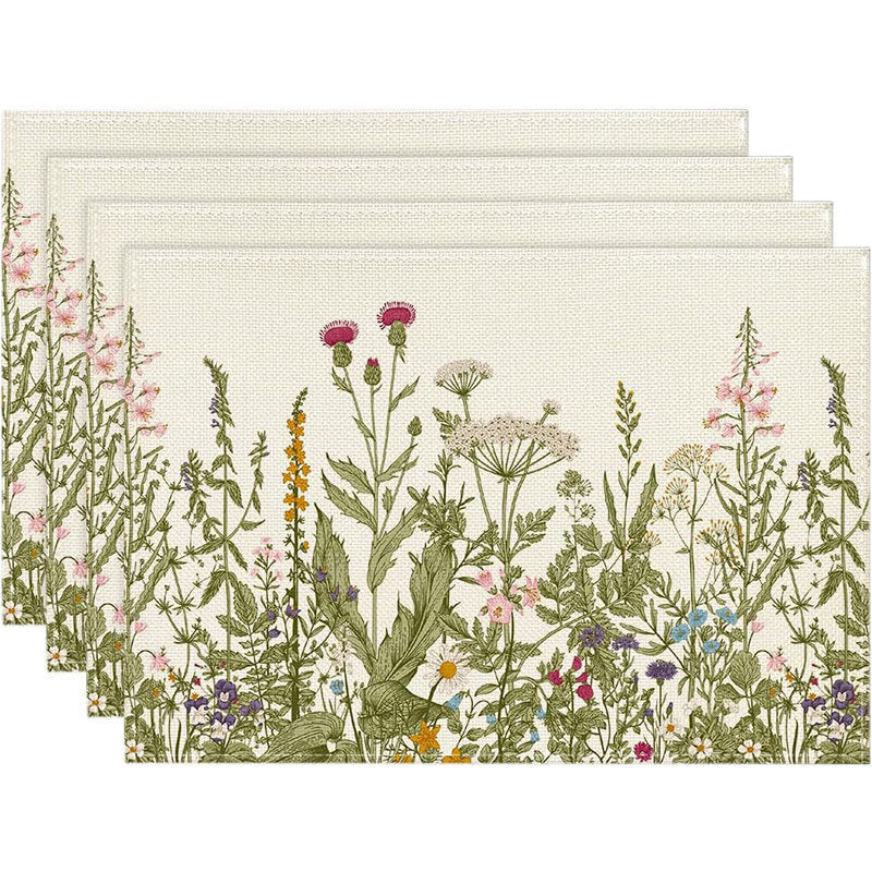 Floral Linen Table Placemats Spring Flower Dining Mats