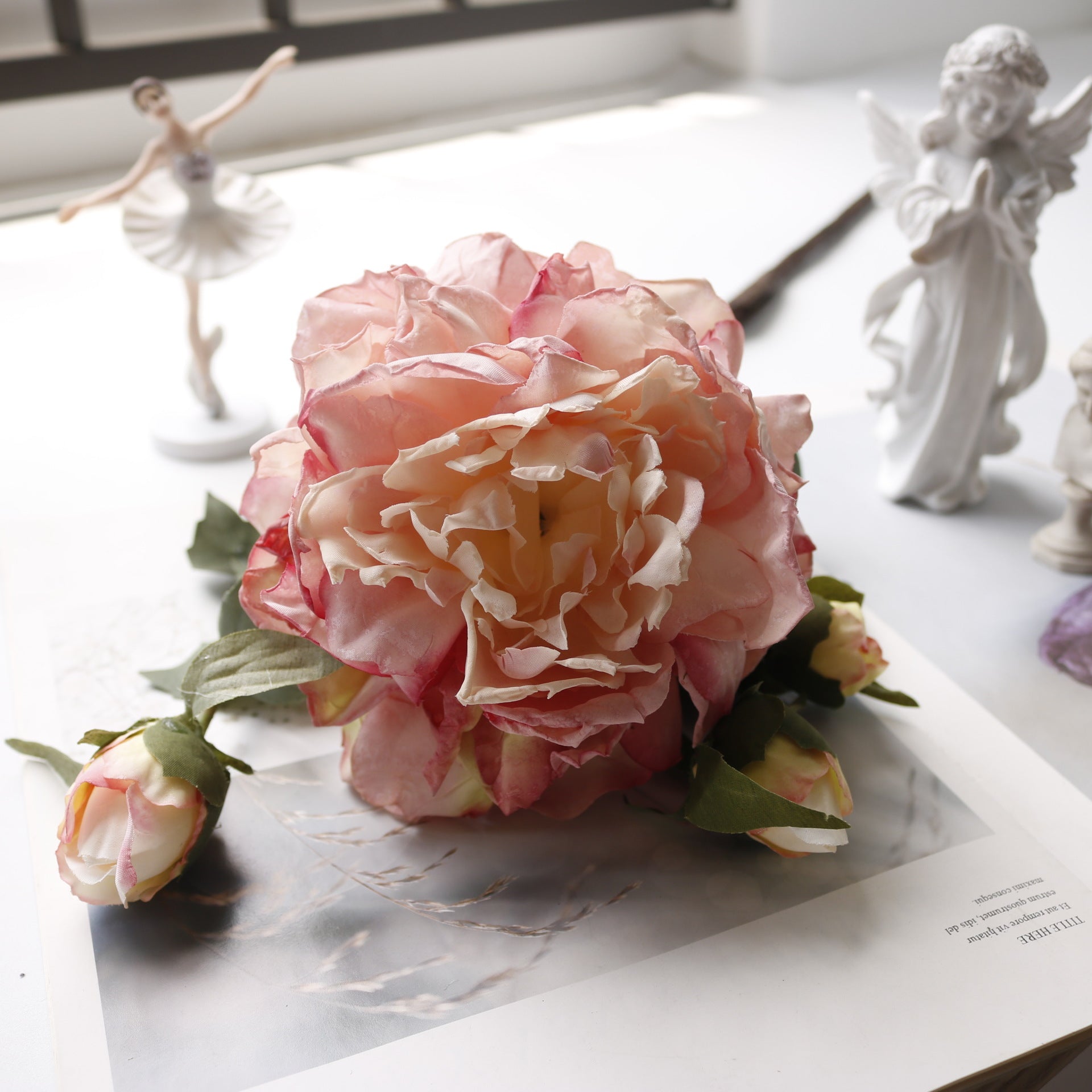Valentine Luxury Faux Peony Silk Flower Home Decor Bouquet